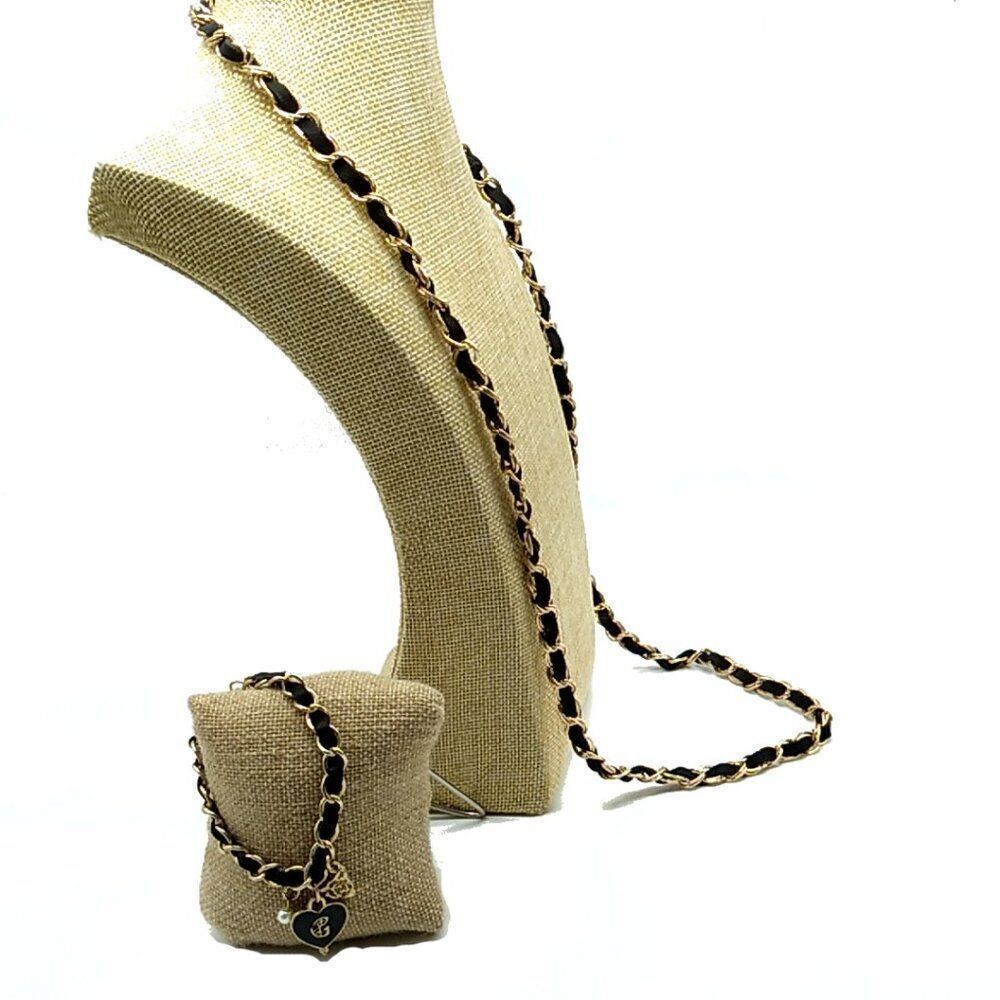 Guess Black Suede Gold-tone Necklace & Bracelet Set